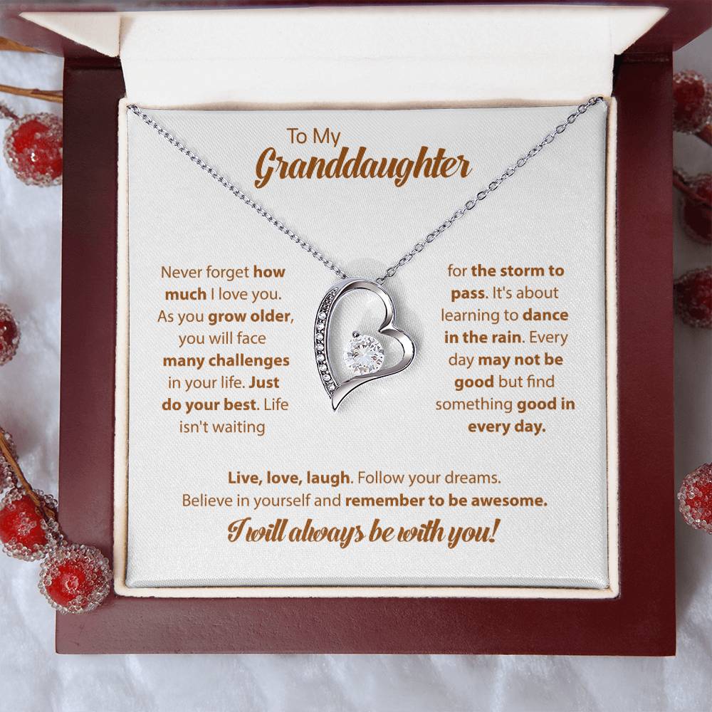 To My Granddaughter "I Will Always Be With You" Heart Necklace
