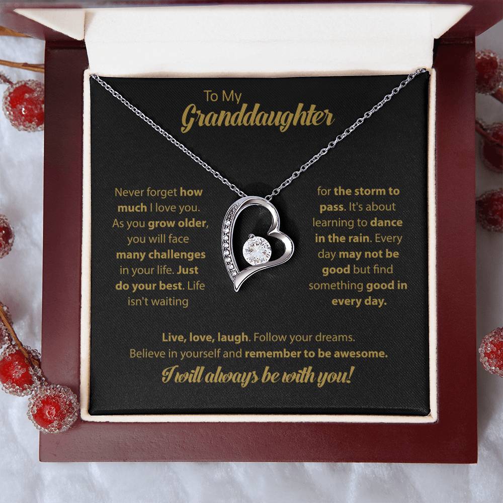 To My Granddaughter "Dance In The Rain" Heart Necklace