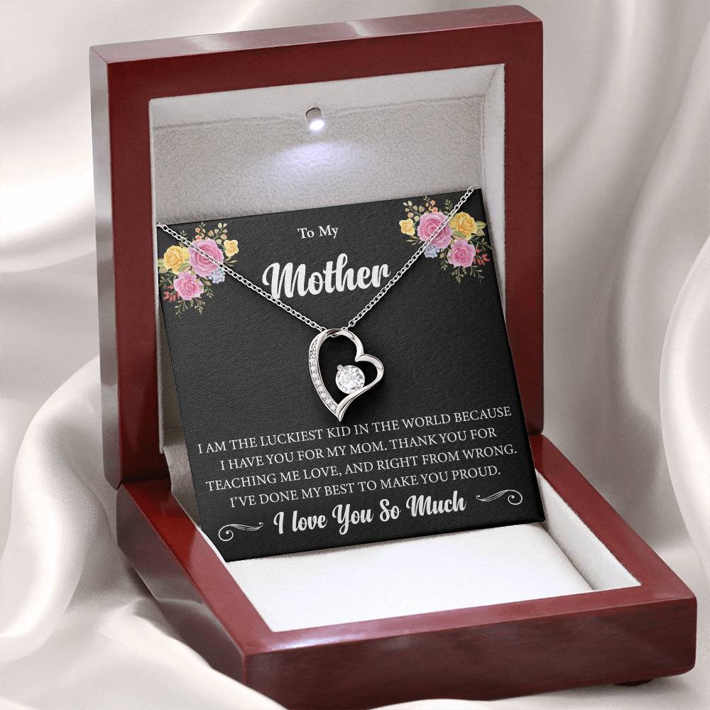 To My Mother "I Am The Luckiest Kid" Heart Necklace