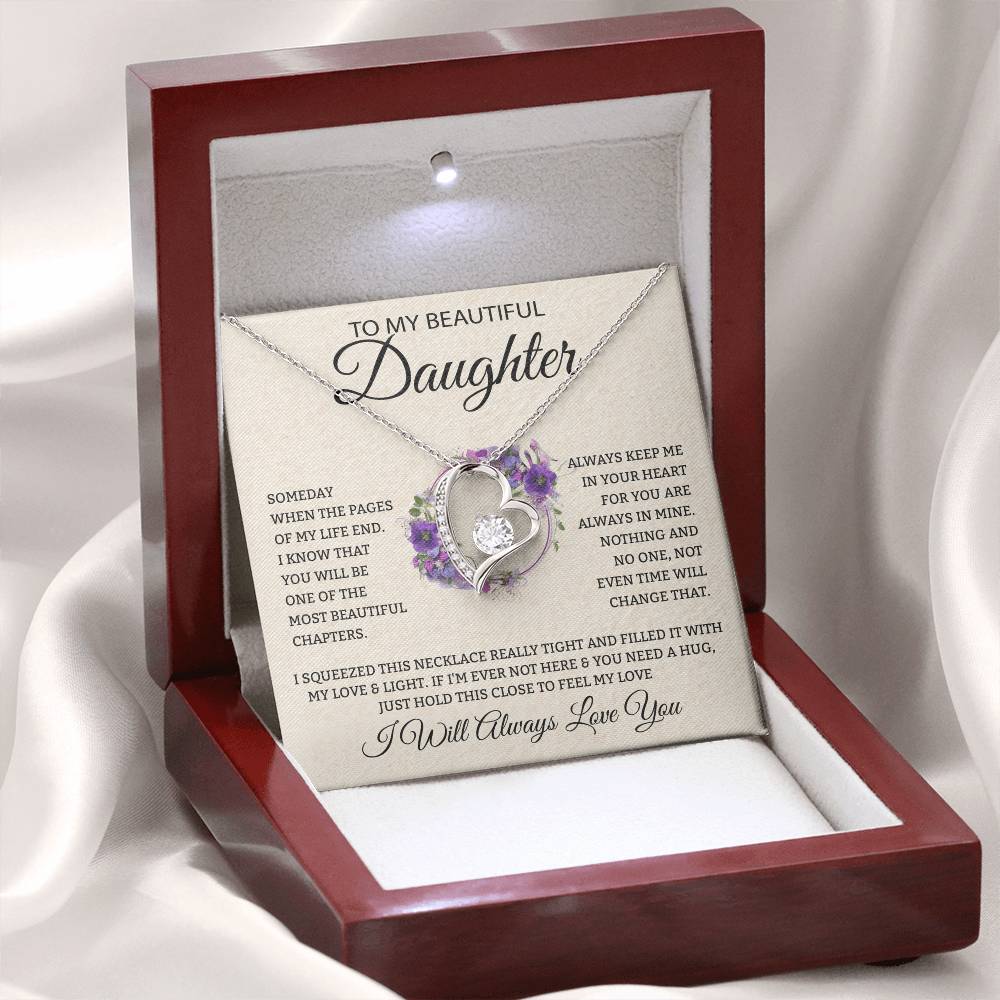 To My Daughter "I Will Always Love You" Heart Necklace