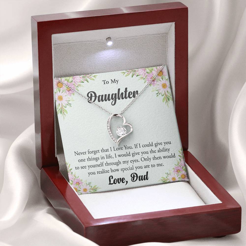 To My Daughter "Never Forget That I Love You" Heart Necklace
