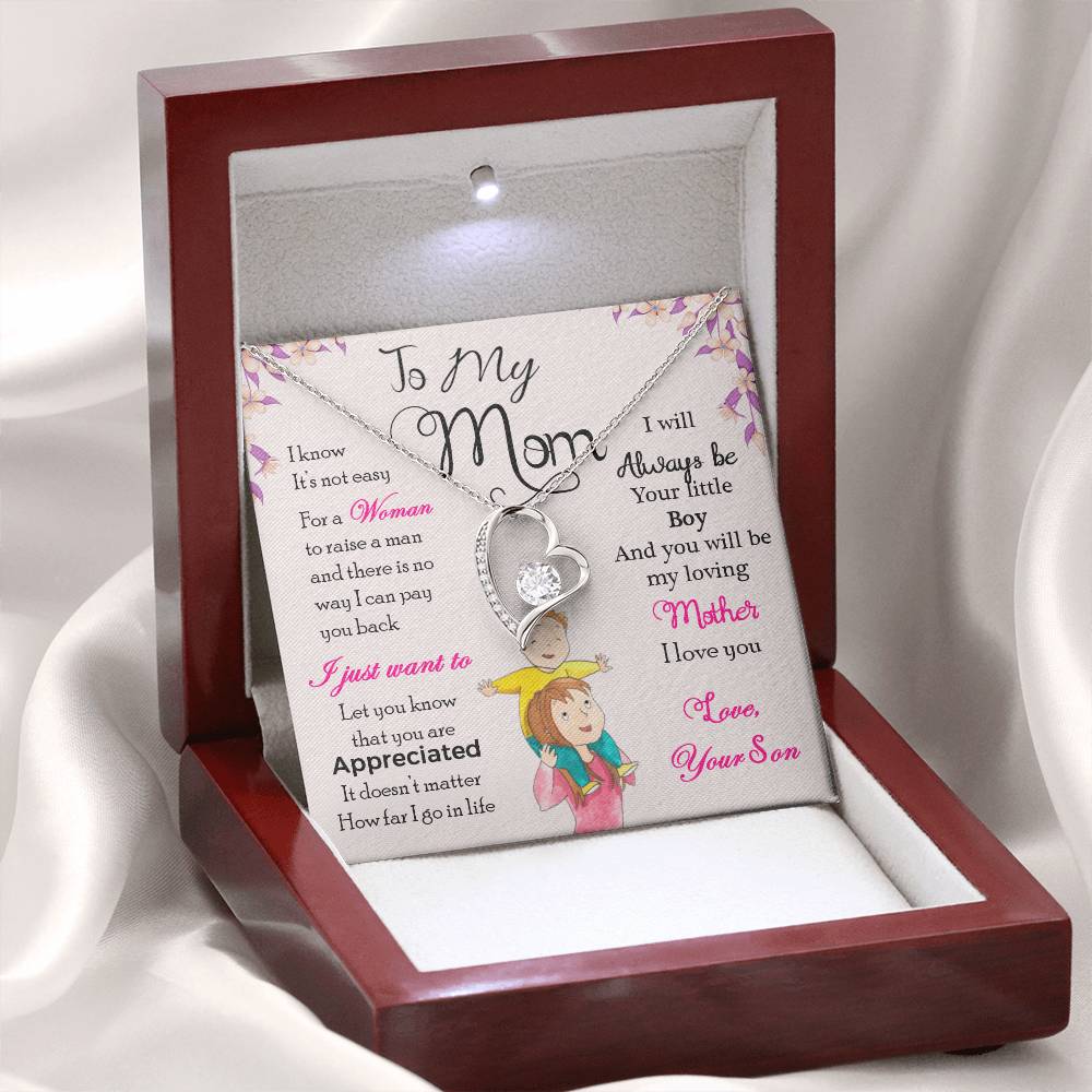 To My Mom "I Will Always Be Your Little Boy" Heart Necklace