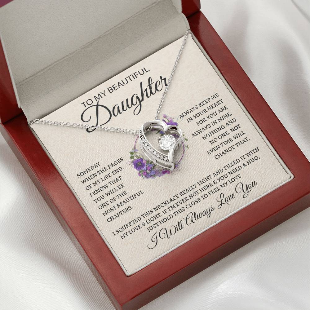 To My Daughter "I Will Always Love You" Heart Necklace