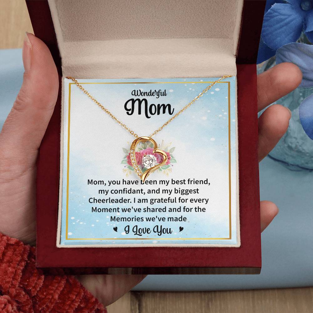 Wonderful Mom "Grateful For Every Moment" Heart Necklace