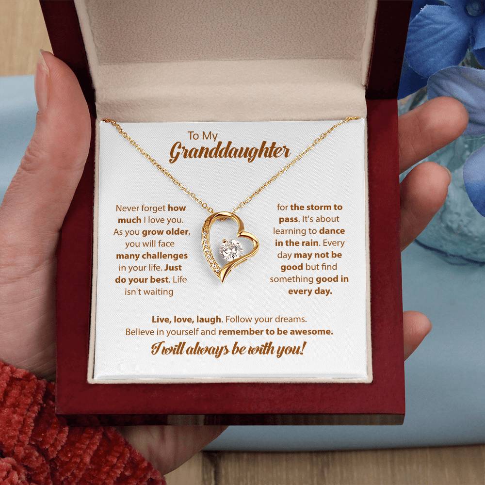 To My Granddaughter "I Will Always Be With You" Heart Necklace