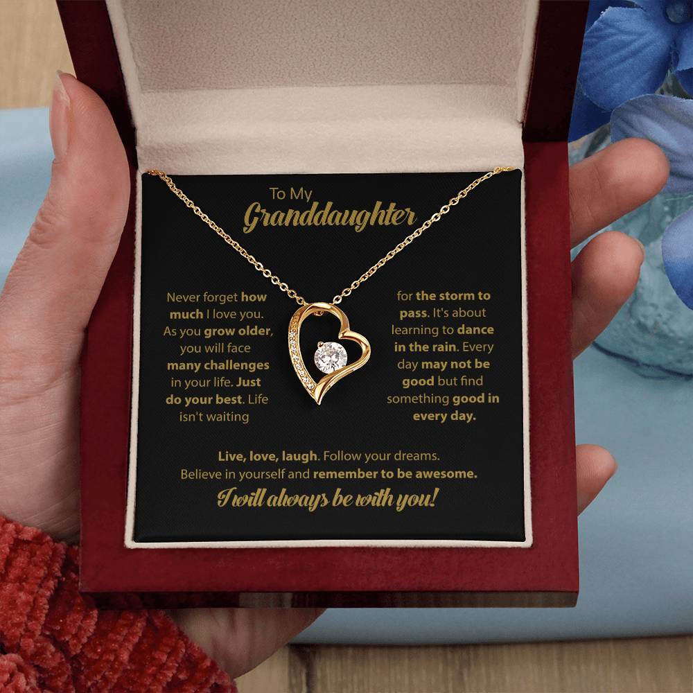 To My Granddaughter "Dance In The Rain" Heart Necklace