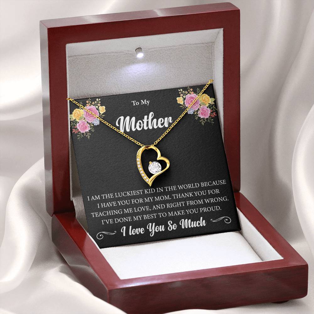 To My Mother "I Am The Luckiest Kid" Heart Necklace