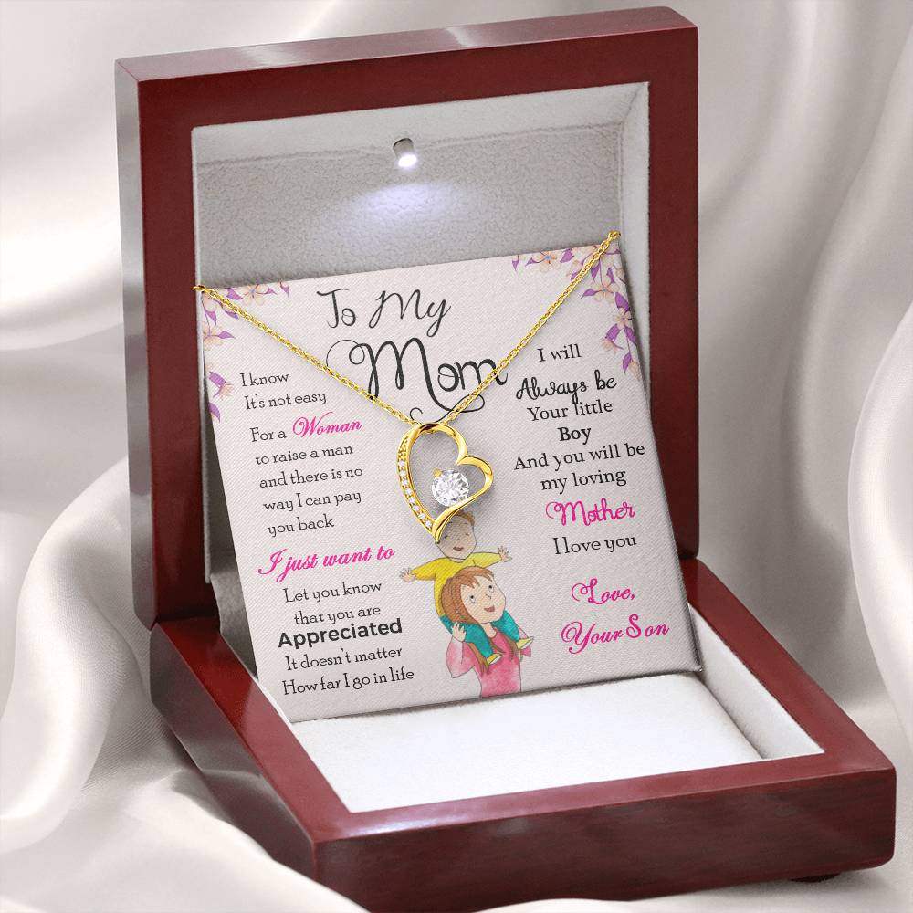 To My Mom "I Will Always Be Your Little Boy" Heart Necklace