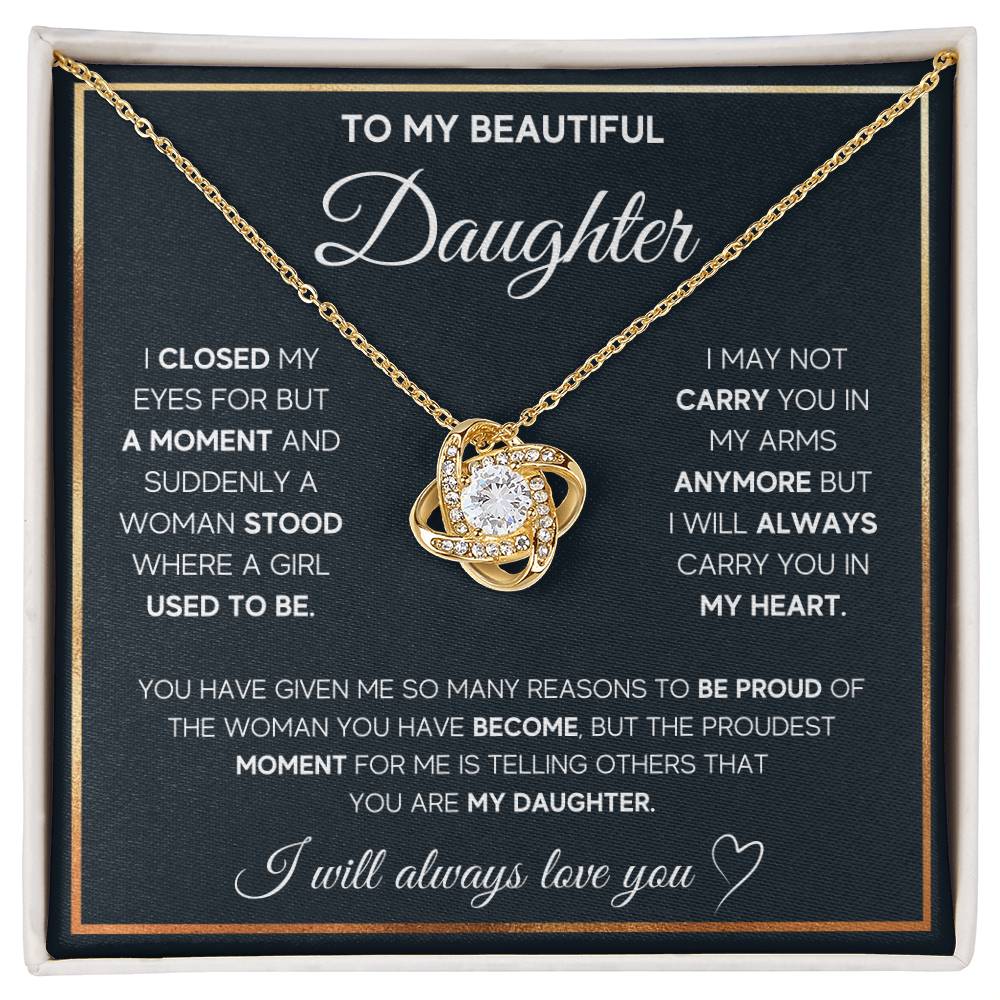 To My Daughter "I Will Always Carry You In My Heart" Knot Necklace