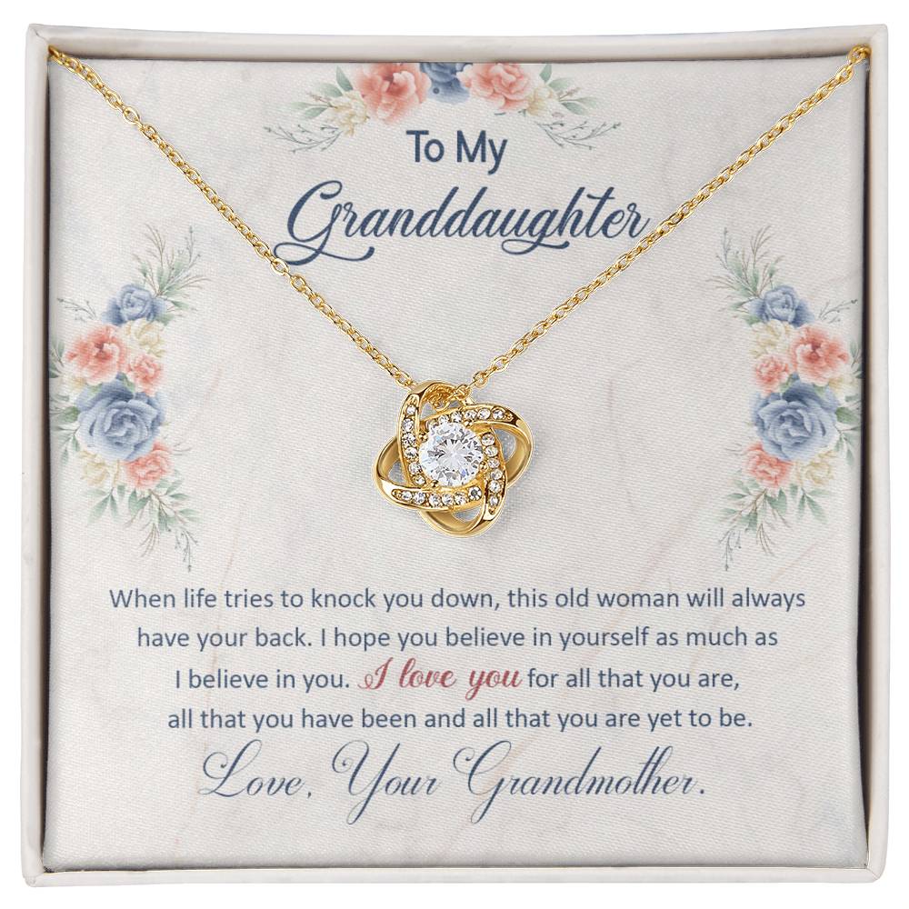 To My Granddaughter "This Old Woman Will Always Have Your Back" Knot Necklace