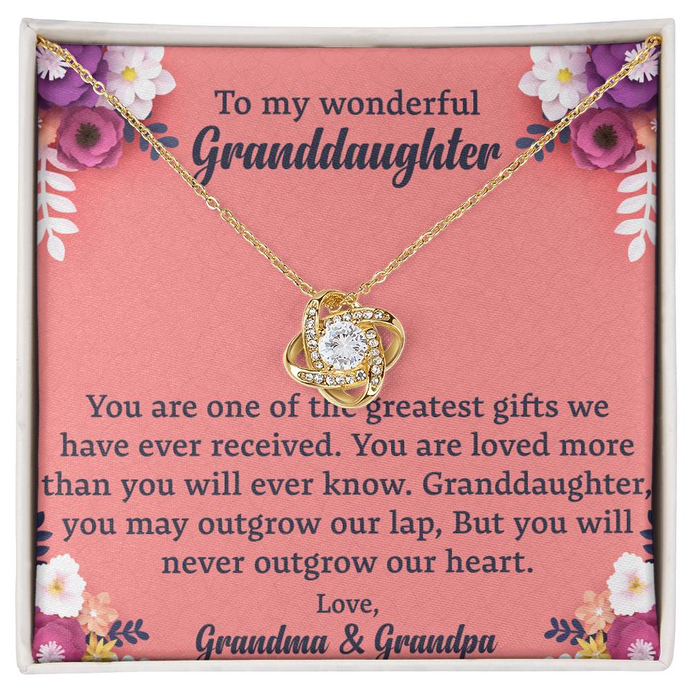 To My Granddaughter "You Will Never Outgrow Our Heart" Knot Necklace