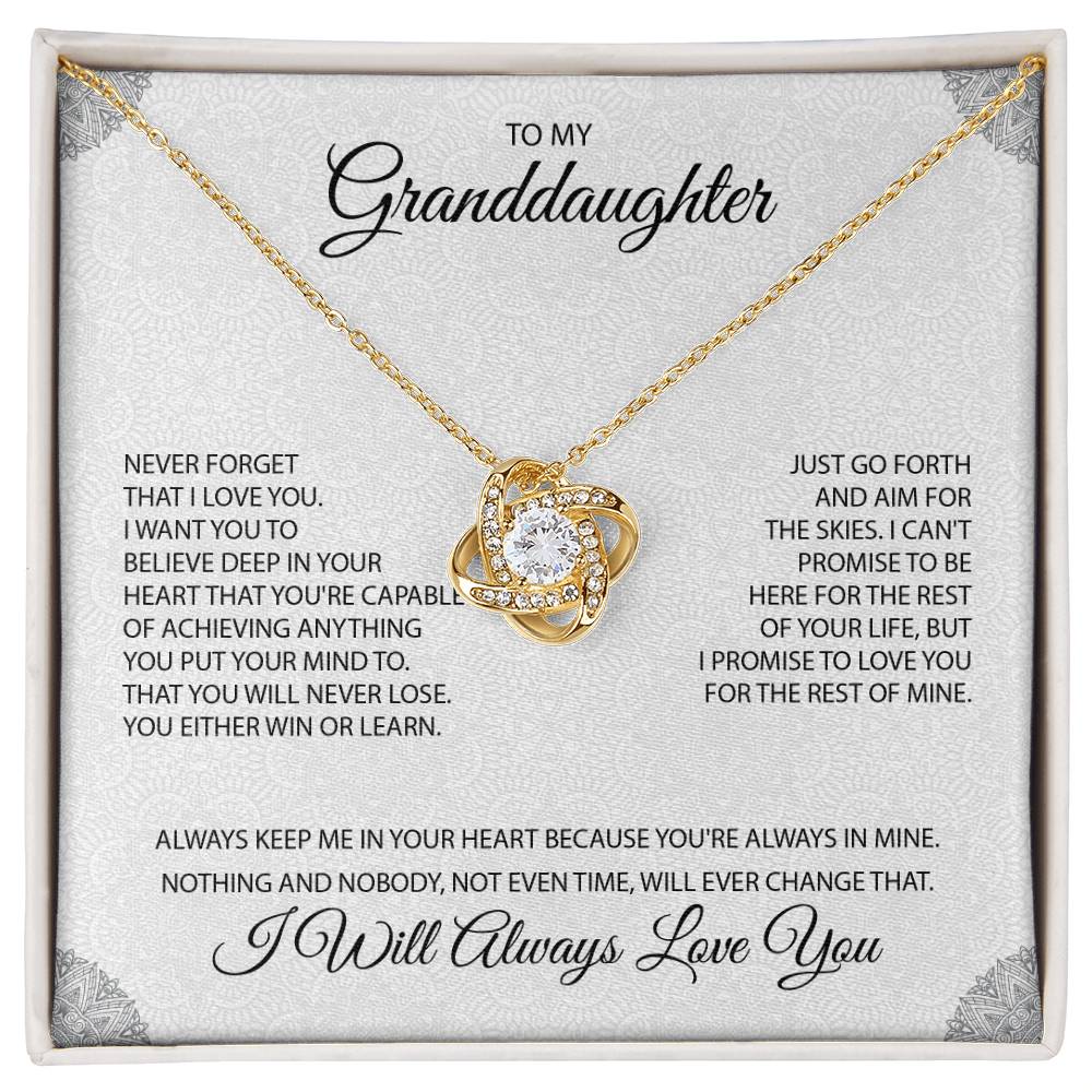 To My Granddaughter "You're Always In My Heart" Knot Necklace