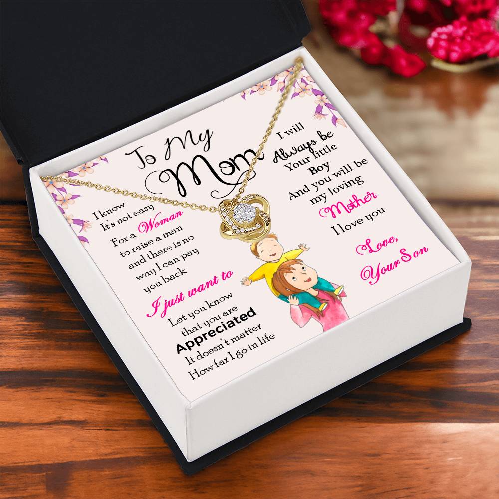 To My Mom "I Will Always Be Your Little Boy" Knot Necklace