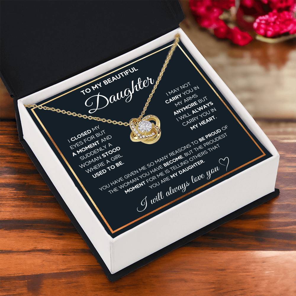 To My Daughter "I Will Always Carry You In My Heart" Knot Necklace