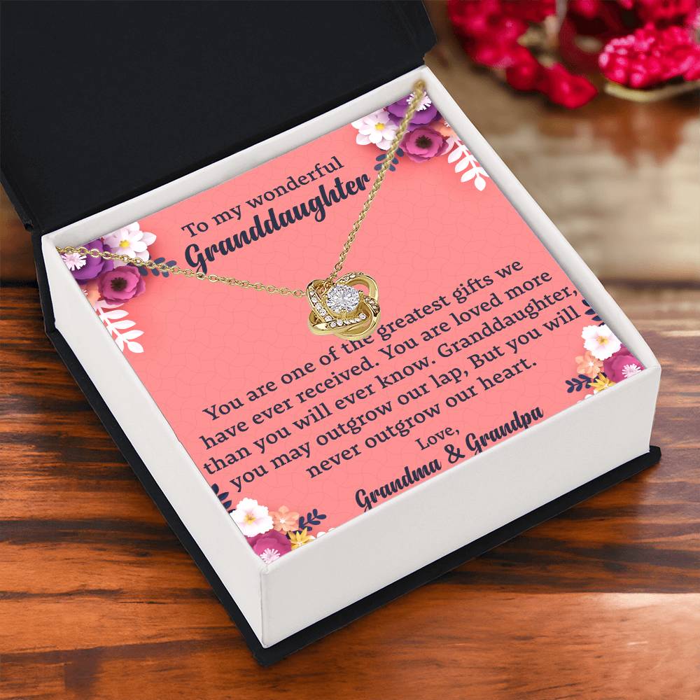To My Granddaughter "You Will Never Outgrow Our Heart" Knot Necklace