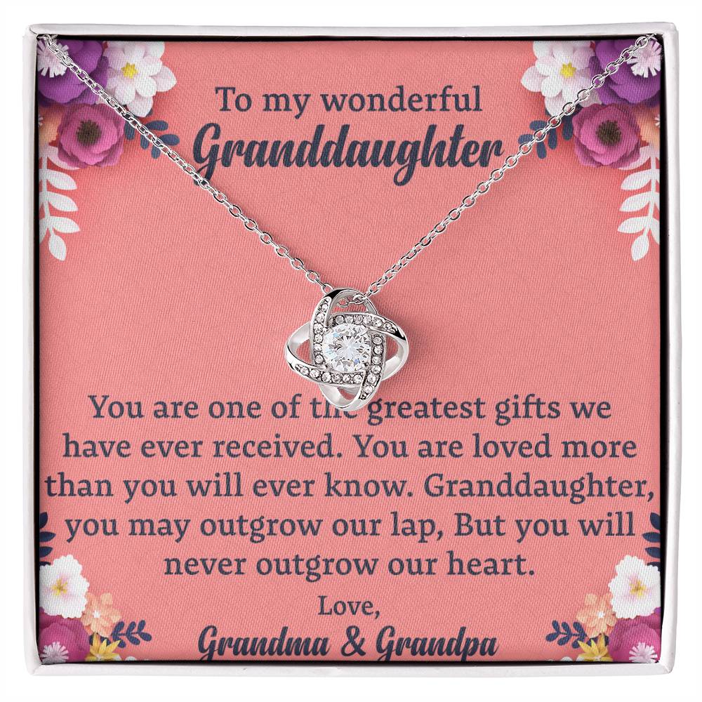 To My Granddaughter "You Will Never Outgrow Our Heart" Knot Necklace