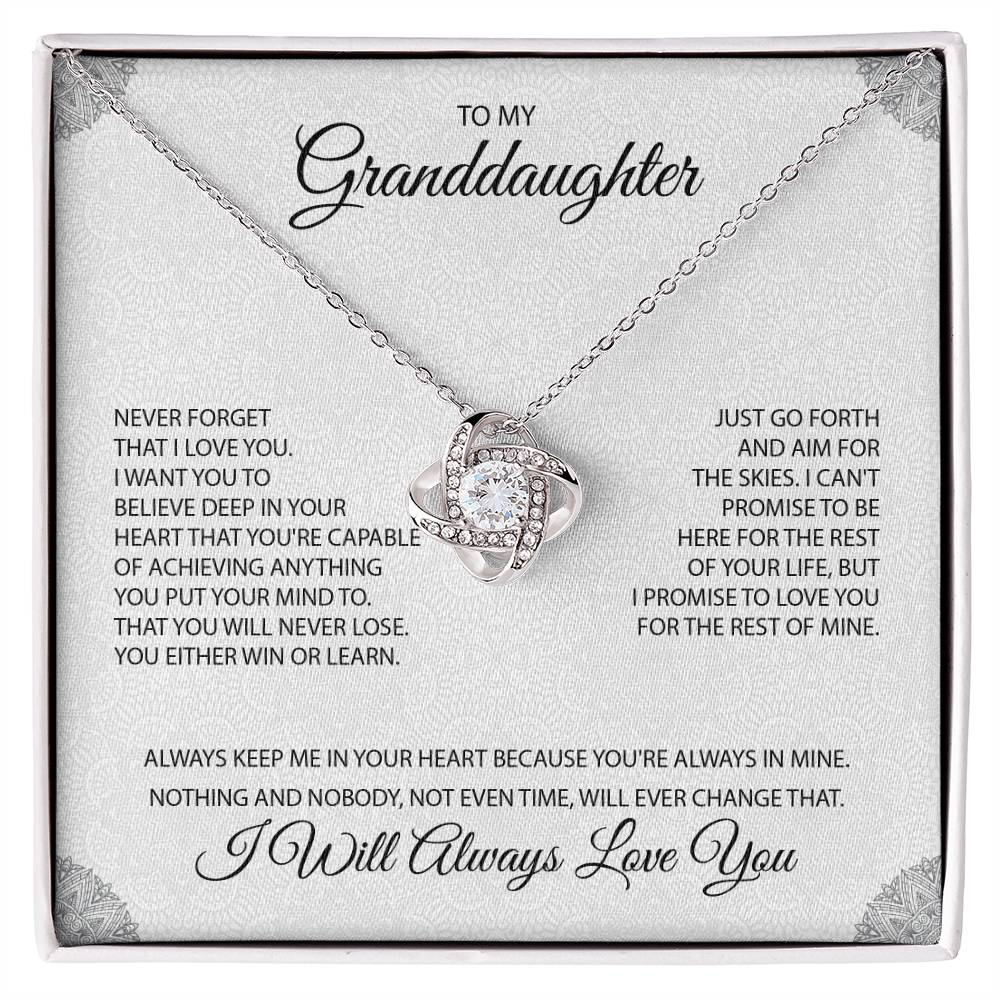 To My Granddaughter "You're Always In My Heart" Knot Necklace