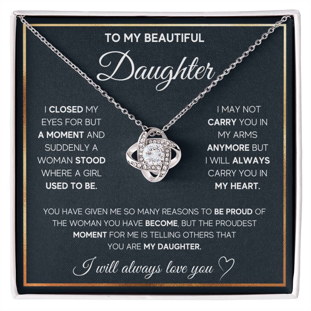 To My Daughter "I Will Always Carry You In My Heart" Knot Necklace