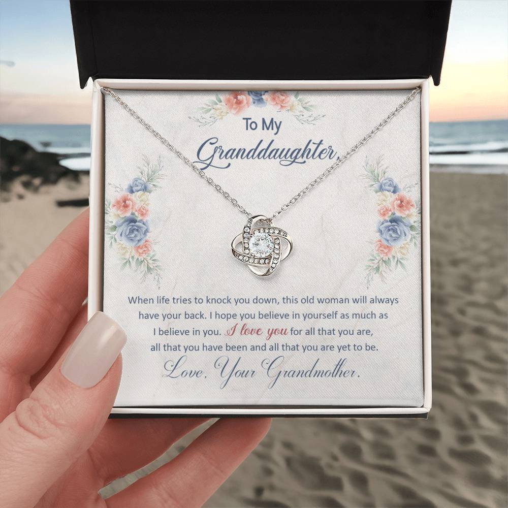 To My Granddaughter "This Old Woman Will Always Have Your Back" Knot Necklace