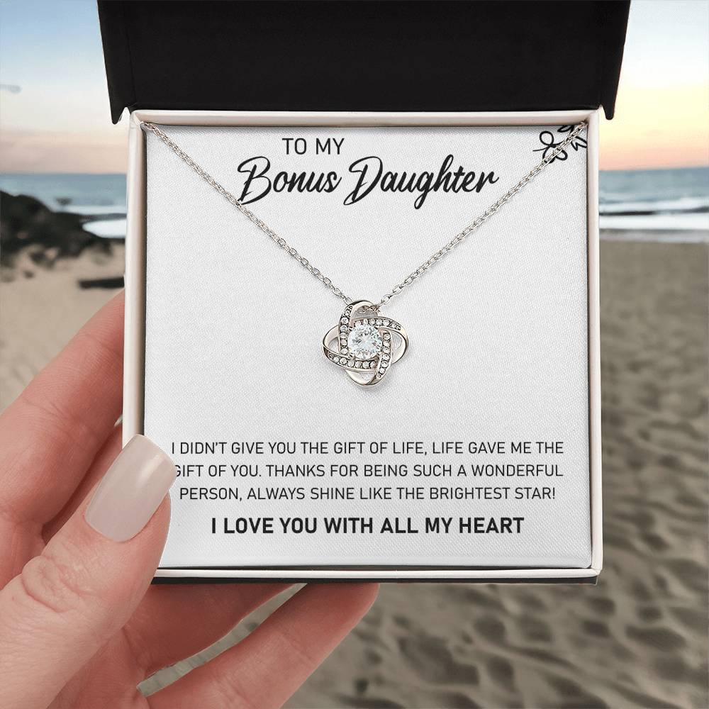 To My Bonus Daughter "Always Shine Like The Brightest Star" Knot Necklace