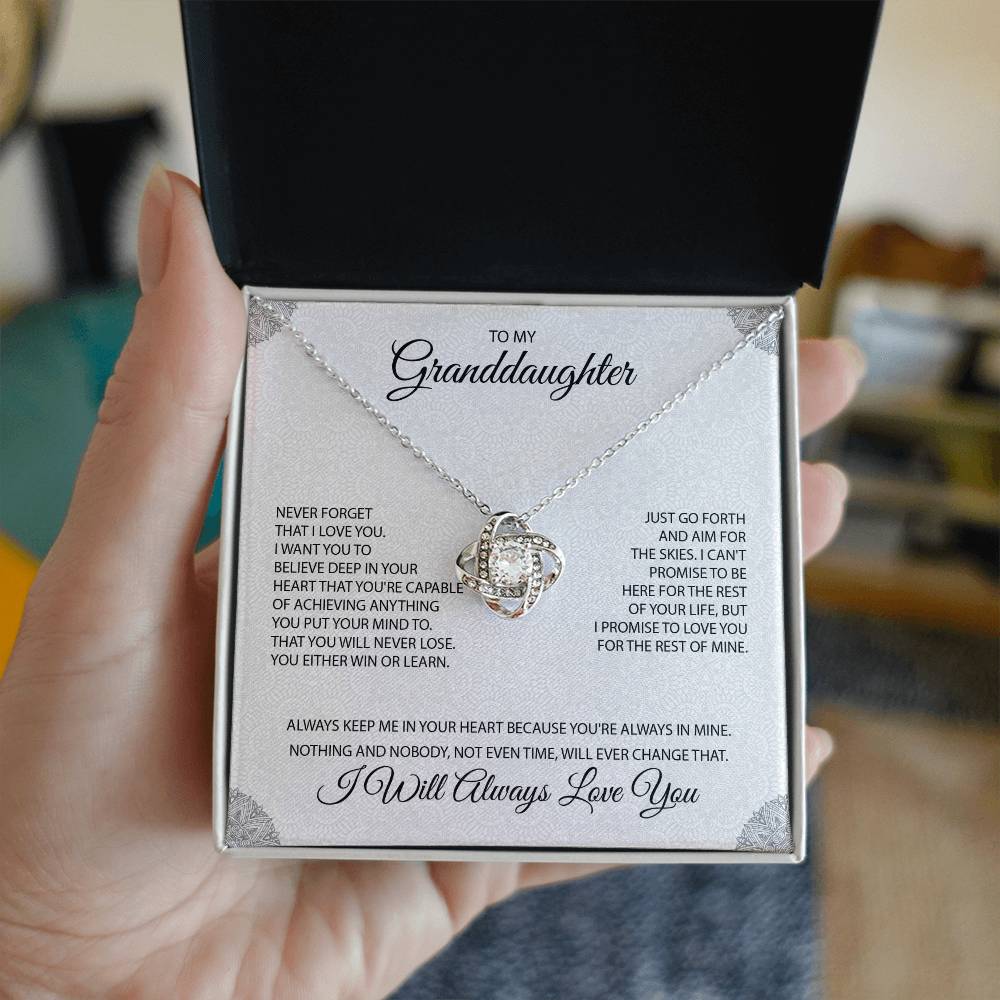 To My Granddaughter "You're Always In My Heart" Knot Necklace