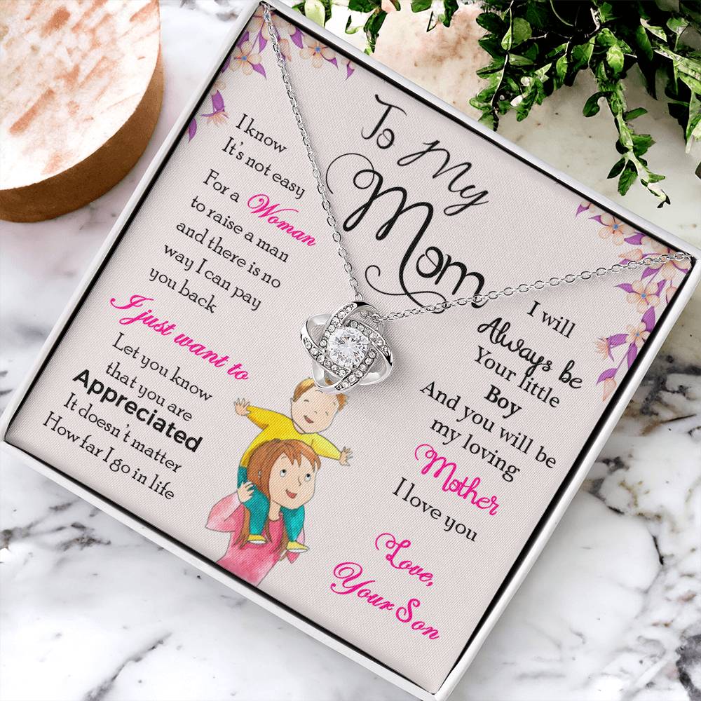 To My Mom "I Will Always Be Your Little Boy" Knot Necklace