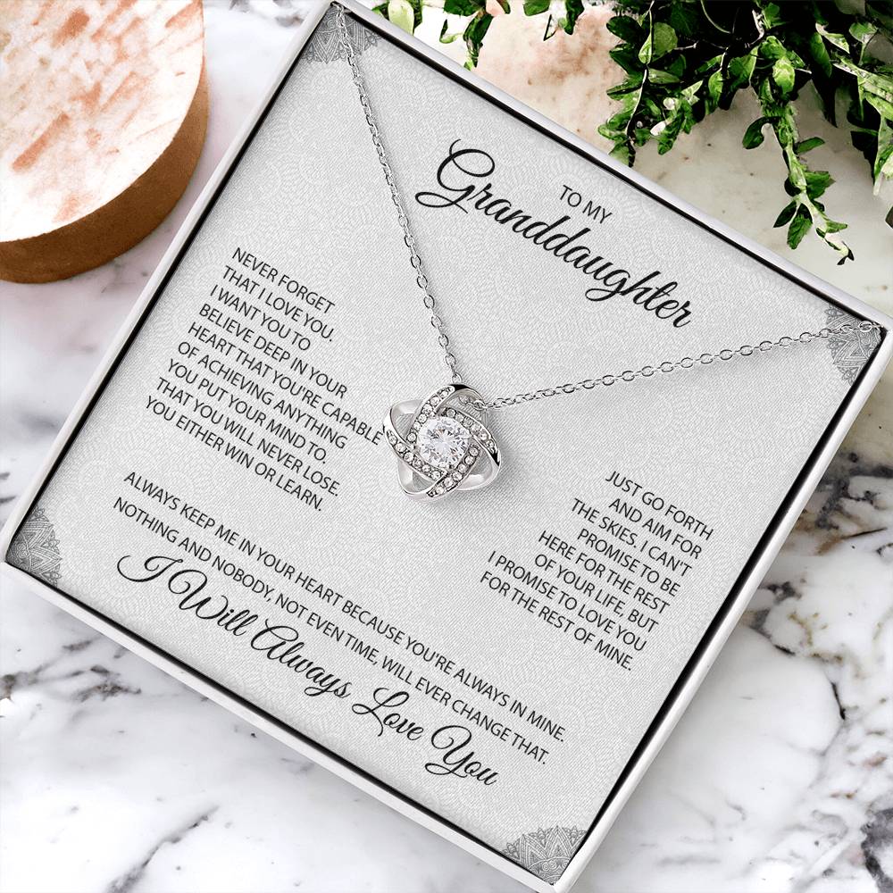 To My Granddaughter "You're Always In My Heart" Knot Necklace