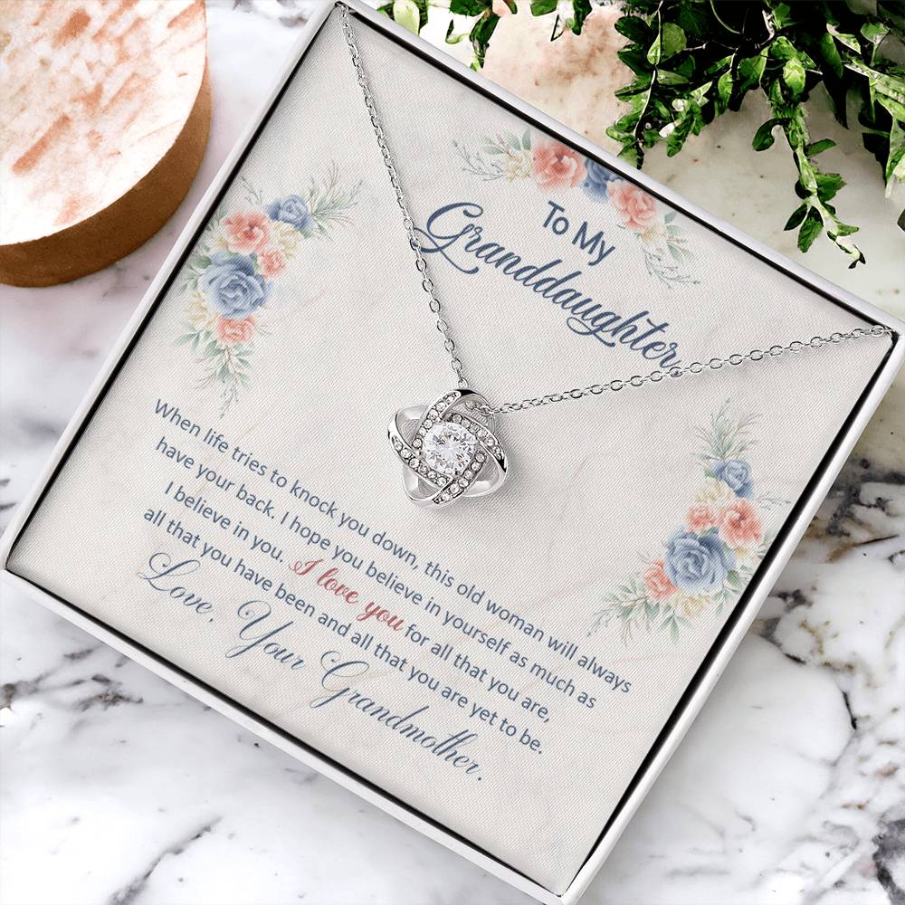 To My Granddaughter "This Old Woman Will Always Have Your Back" Knot Necklace