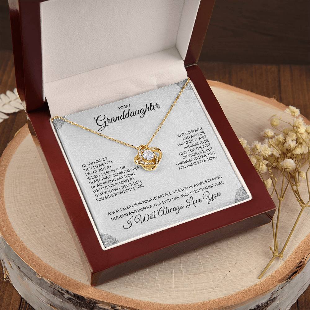 To My Granddaughter "You're Always In My Heart" Knot Necklace