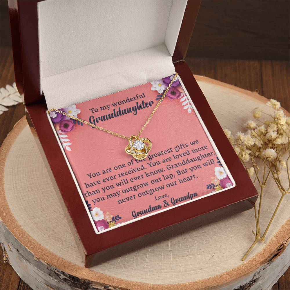 To My Granddaughter "You Will Never Outgrow Our Heart" Knot Necklace