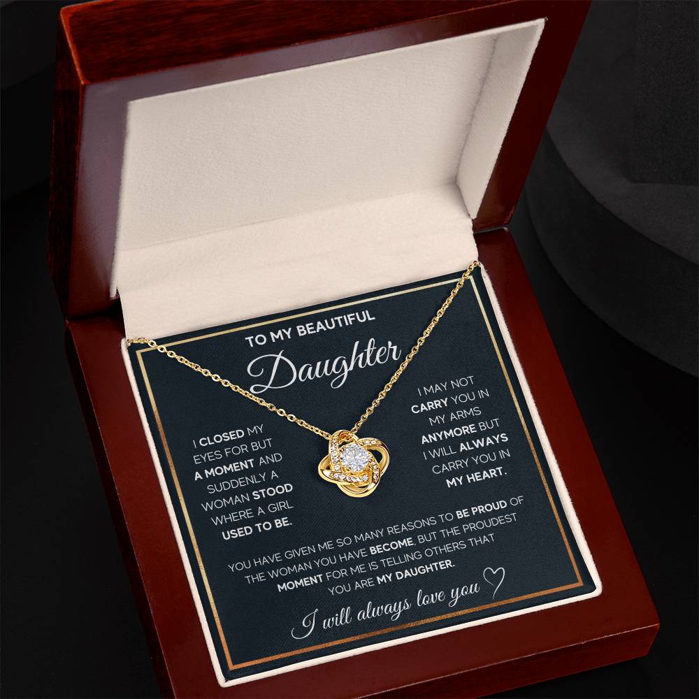 To My Daughter "I Will Always Carry You In My Heart" Knot Necklace