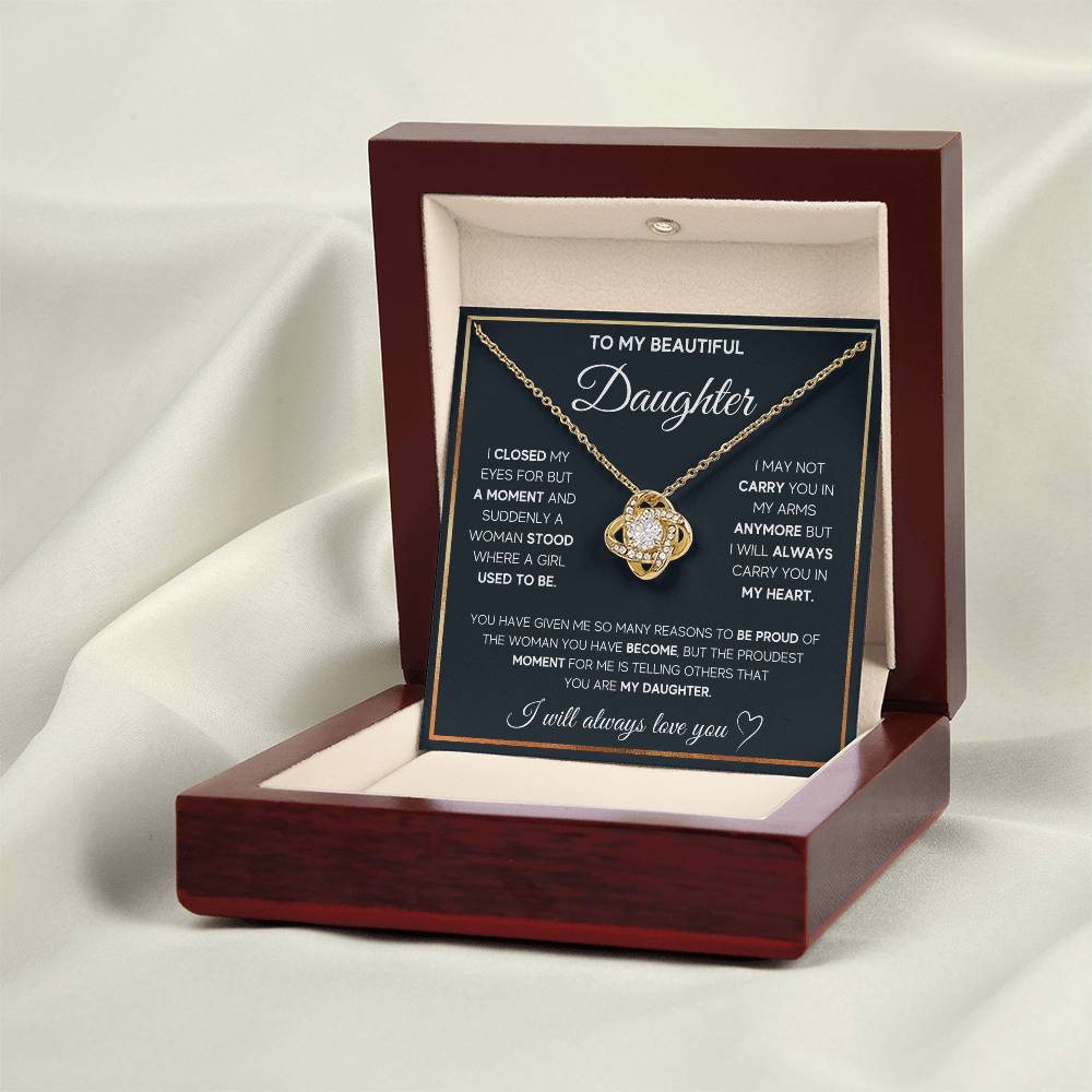 To My Daughter "I Will Always Carry You In My Heart" Knot Necklace