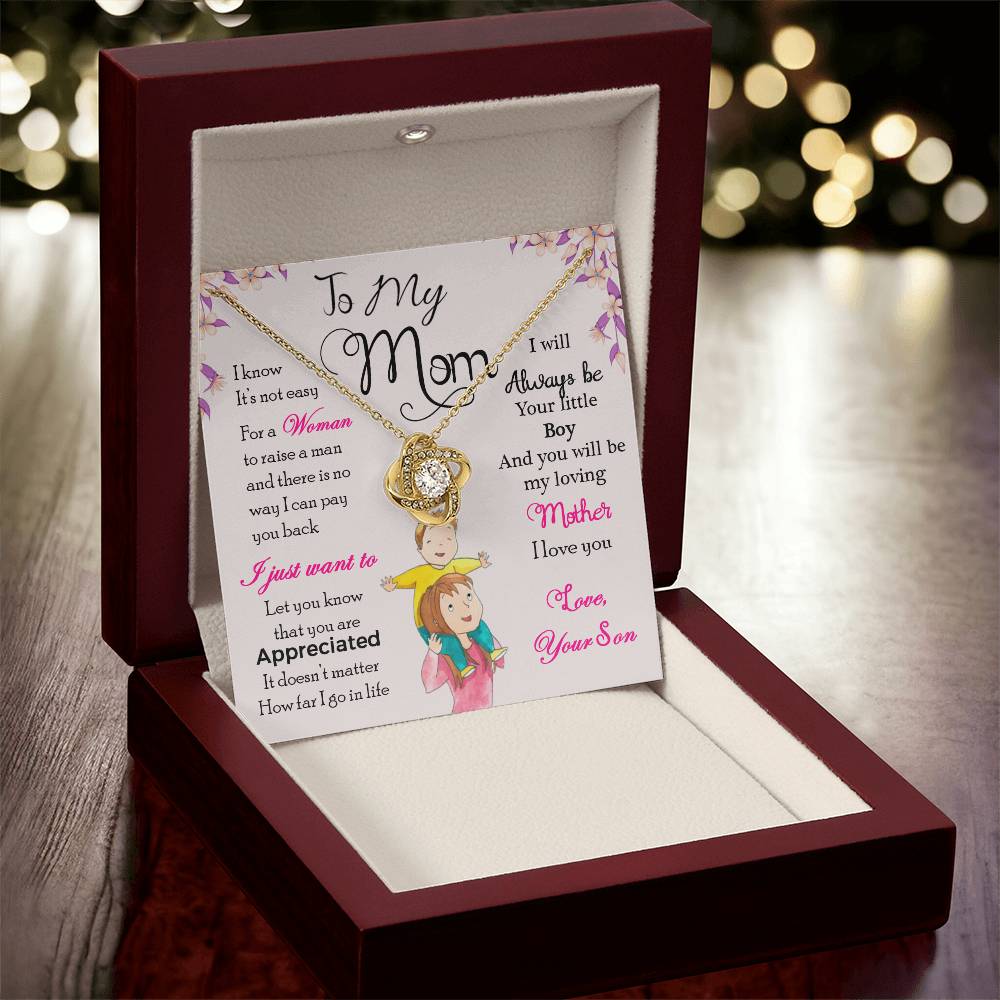 To My Mom "I Will Always Be Your Little Boy" Knot Necklace