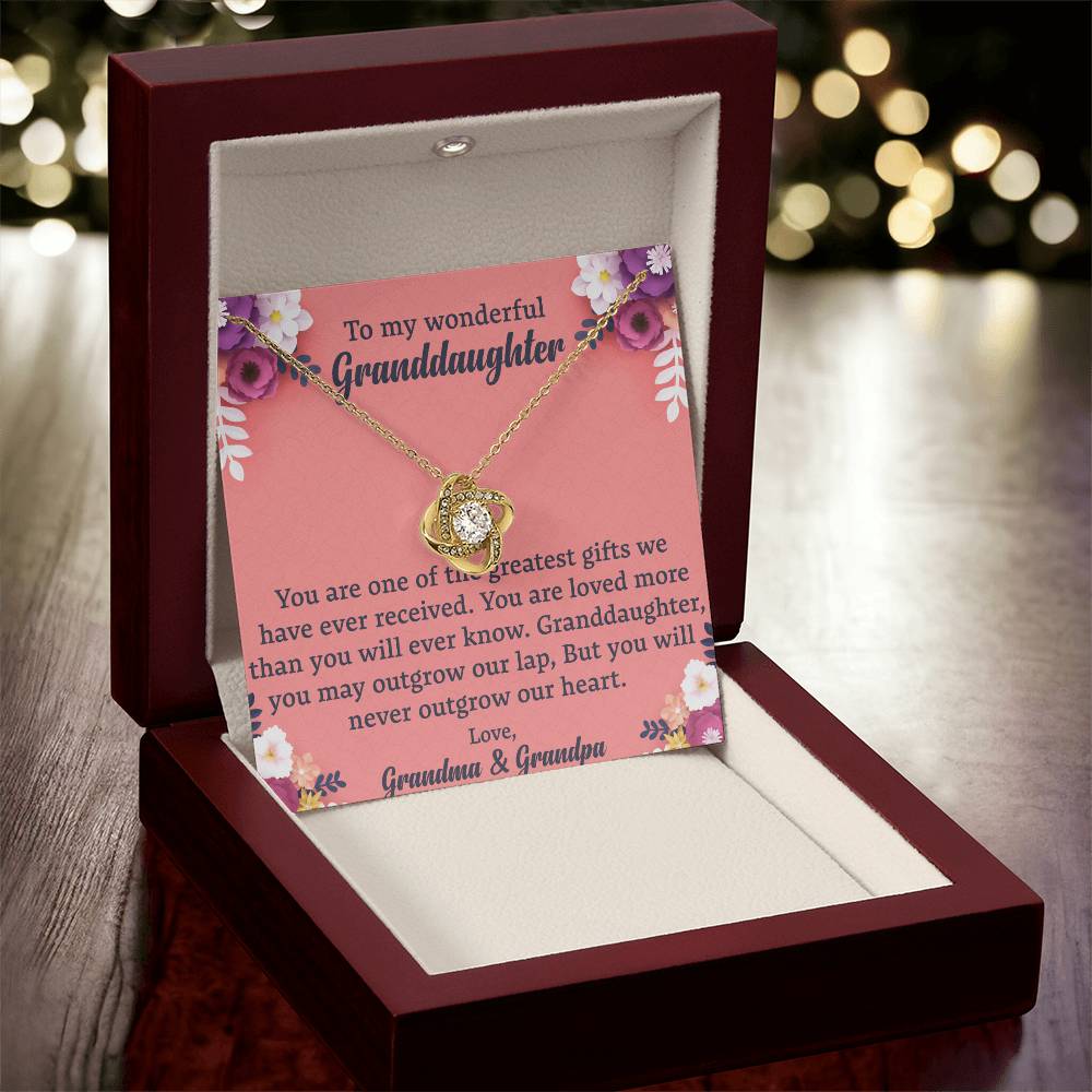 To My Granddaughter "You Will Never Outgrow Our Heart" Knot Necklace