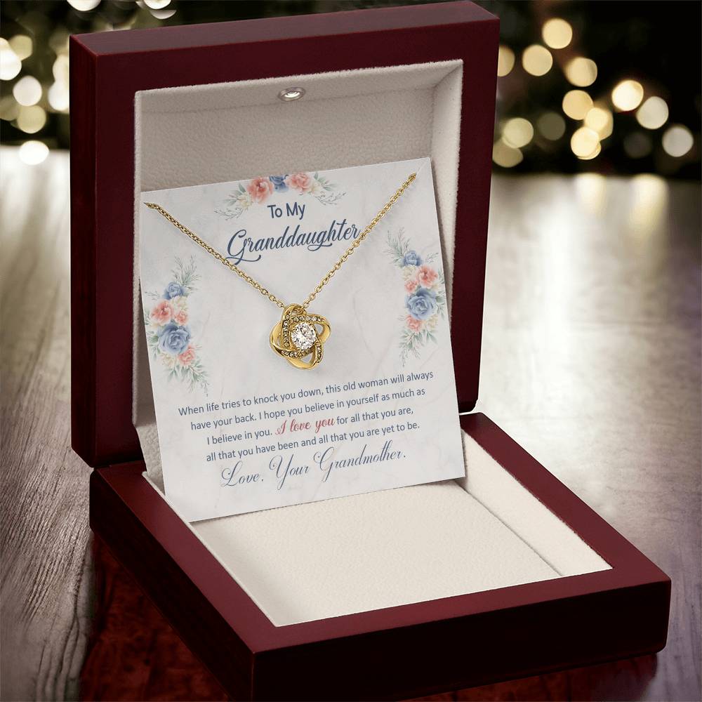 To My Granddaughter "This Old Woman Will Always Have Your Back" Knot Necklace