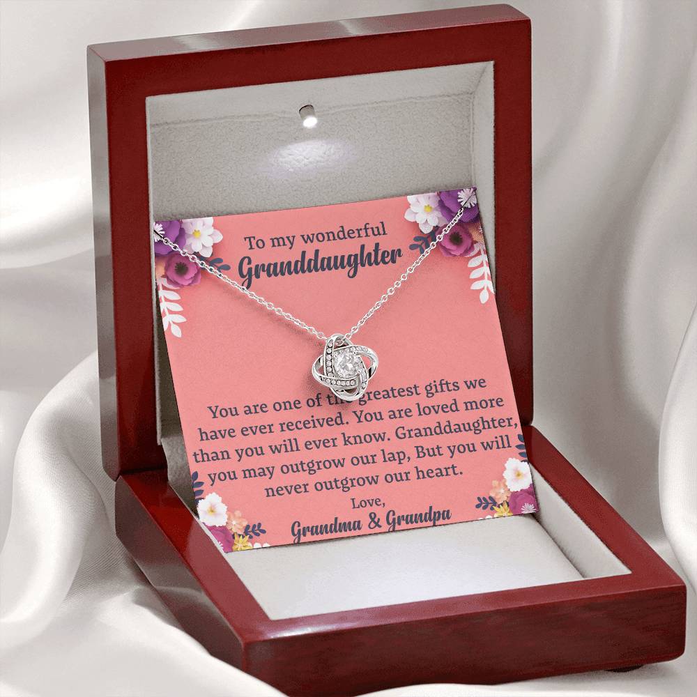 To My Granddaughter "You Will Never Outgrow Our Heart" Knot Necklace