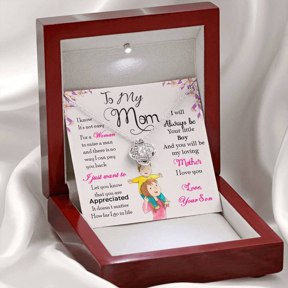 To My Mom "I Will Always Be Your Little Boy" Knot Necklace