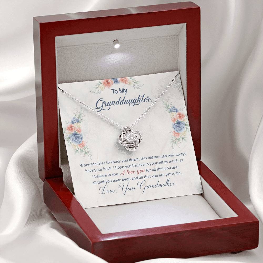 To My Granddaughter "This Old Woman Will Always Have Your Back" Knot Necklace