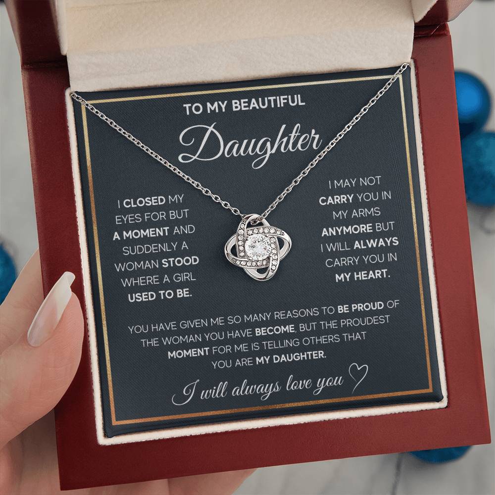 To My Daughter "I Will Always Carry You In My Heart" Knot Necklace