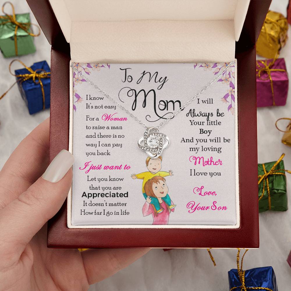 To My Mom "I Will Always Be Your Little Boy" Knot Necklace