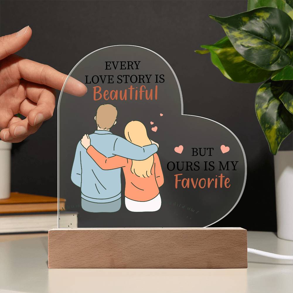 Gift For Wife or Girlfriend - Favorite Love Story Printed Heart Acrylic Plaque