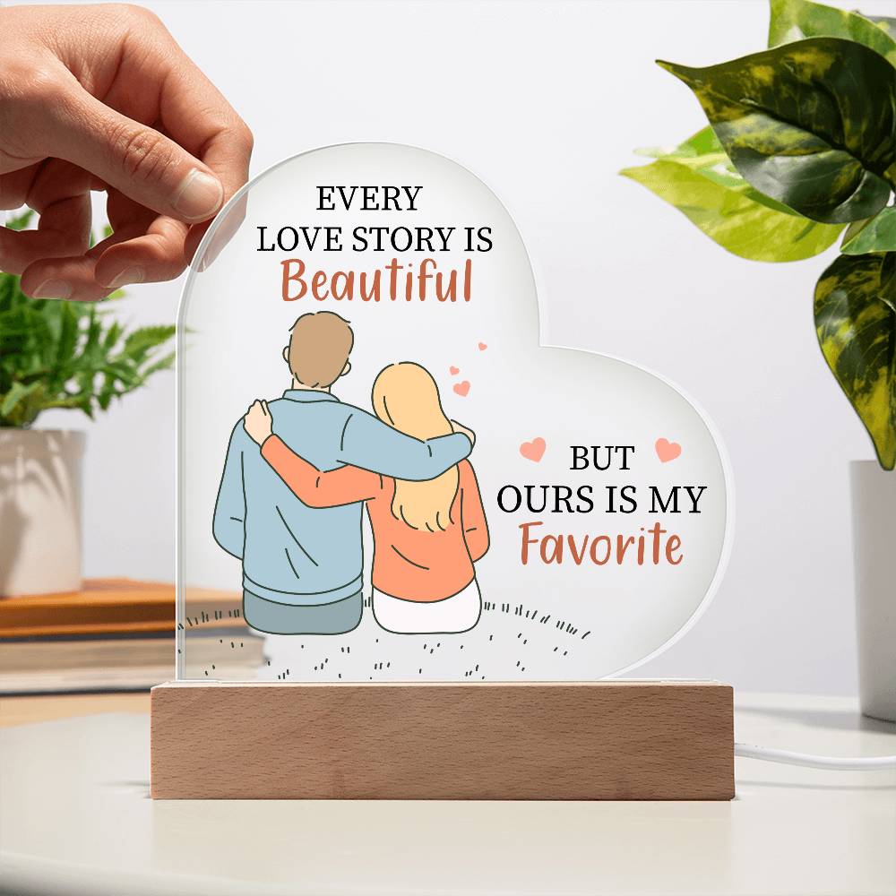 Gift For Wife or Girlfriend - Favorite Love Story Printed Heart Acrylic Plaque