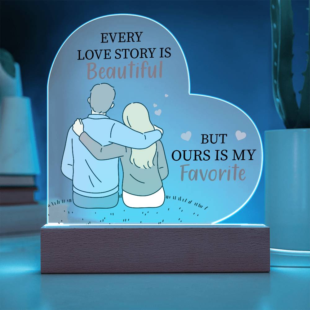 Gift For Wife or Girlfriend - Favorite Love Story Printed Heart Acrylic Plaque