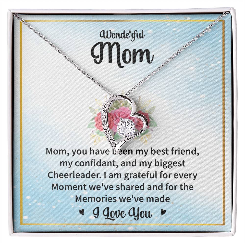 Wonderful Mom "Grateful For Every Moment" Heart Necklace