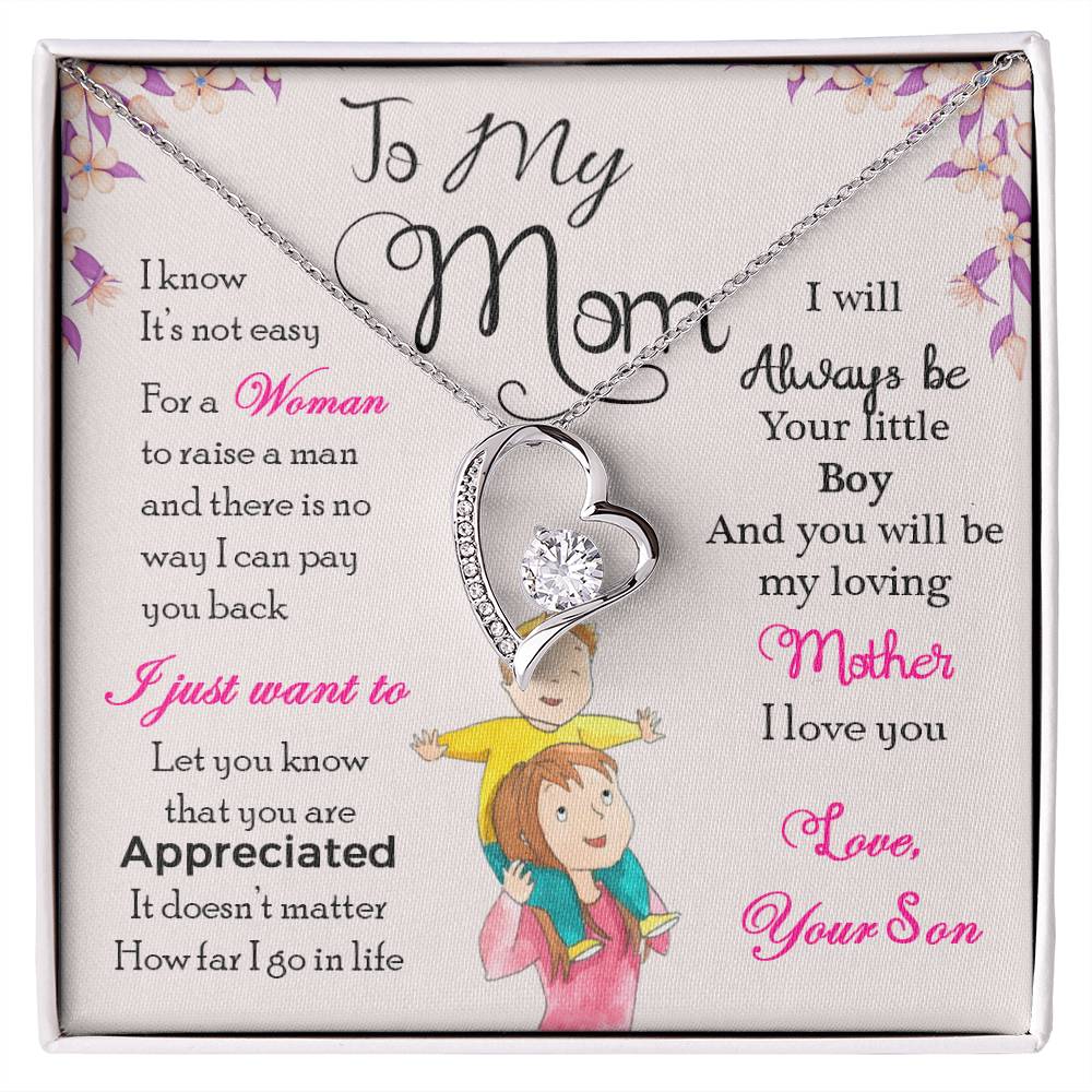 To My Mom "I Will Always Be Your Little Boy" Heart Necklace