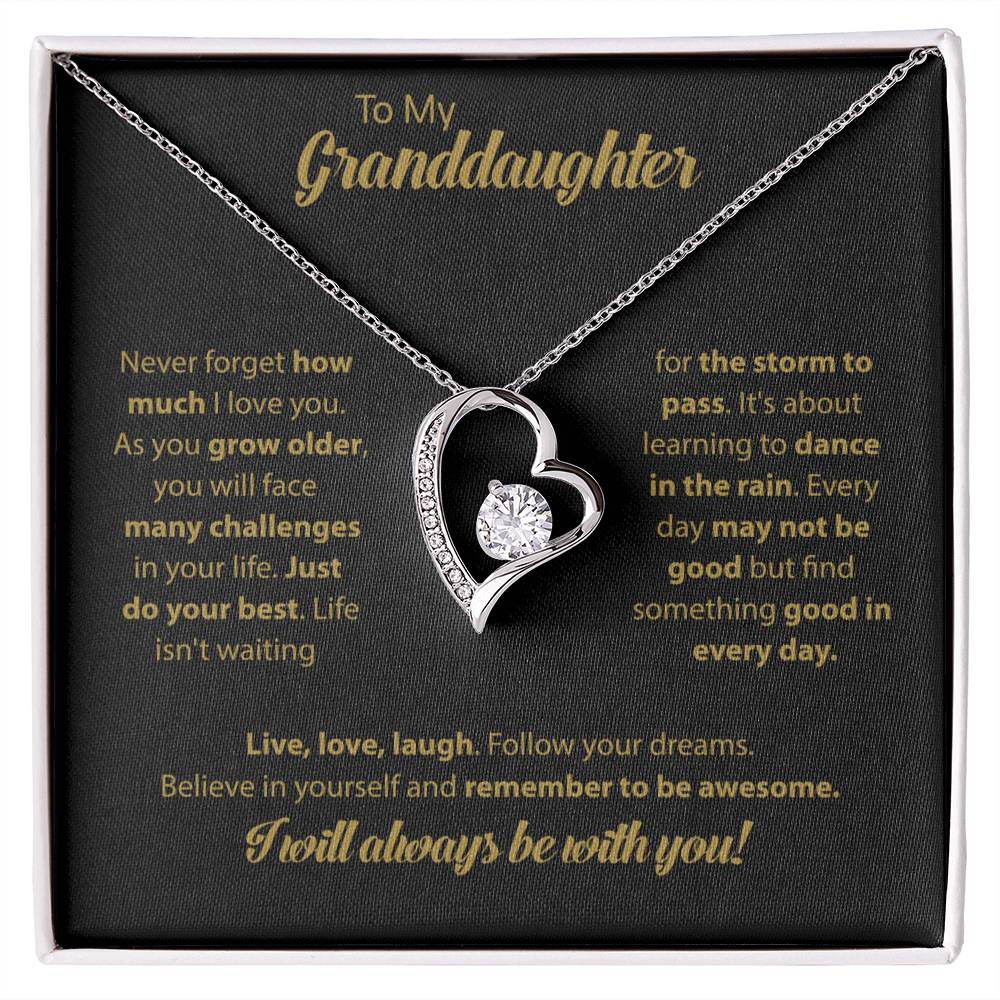 To My Granddaughter "Dance In The Rain" Heart Necklace