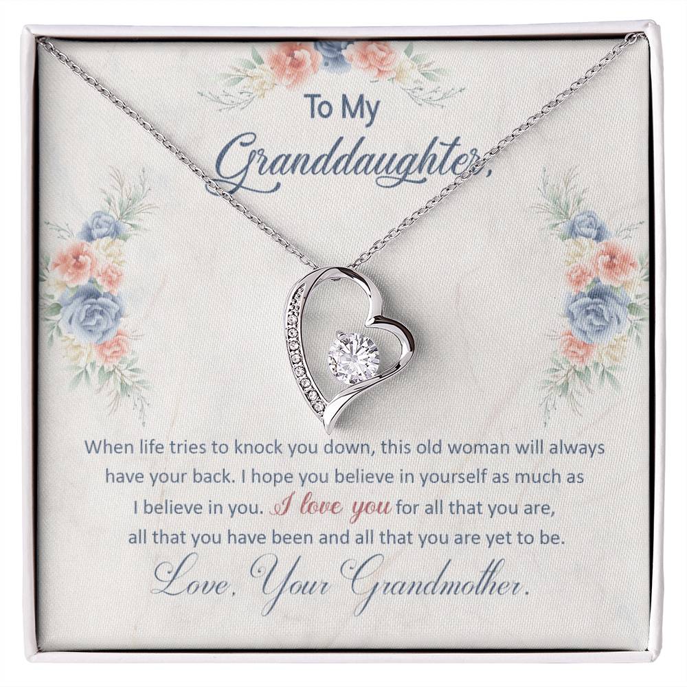 To My Granddaughter "This Old Woman Will Always Have Your Back" Heart Necklace
