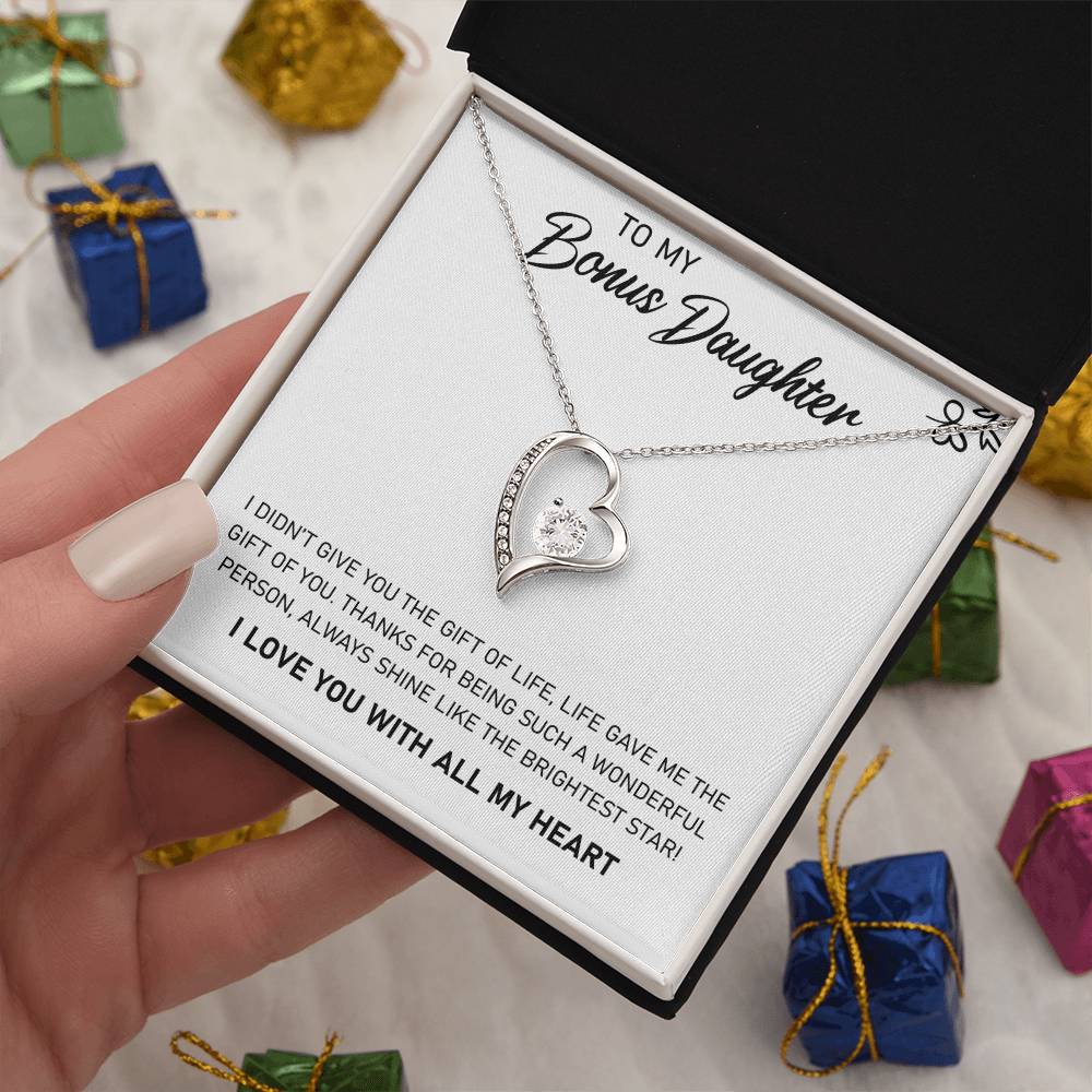 To My Bonus Daughter "Always Shine Like The Brightest Star" Heart Necklace