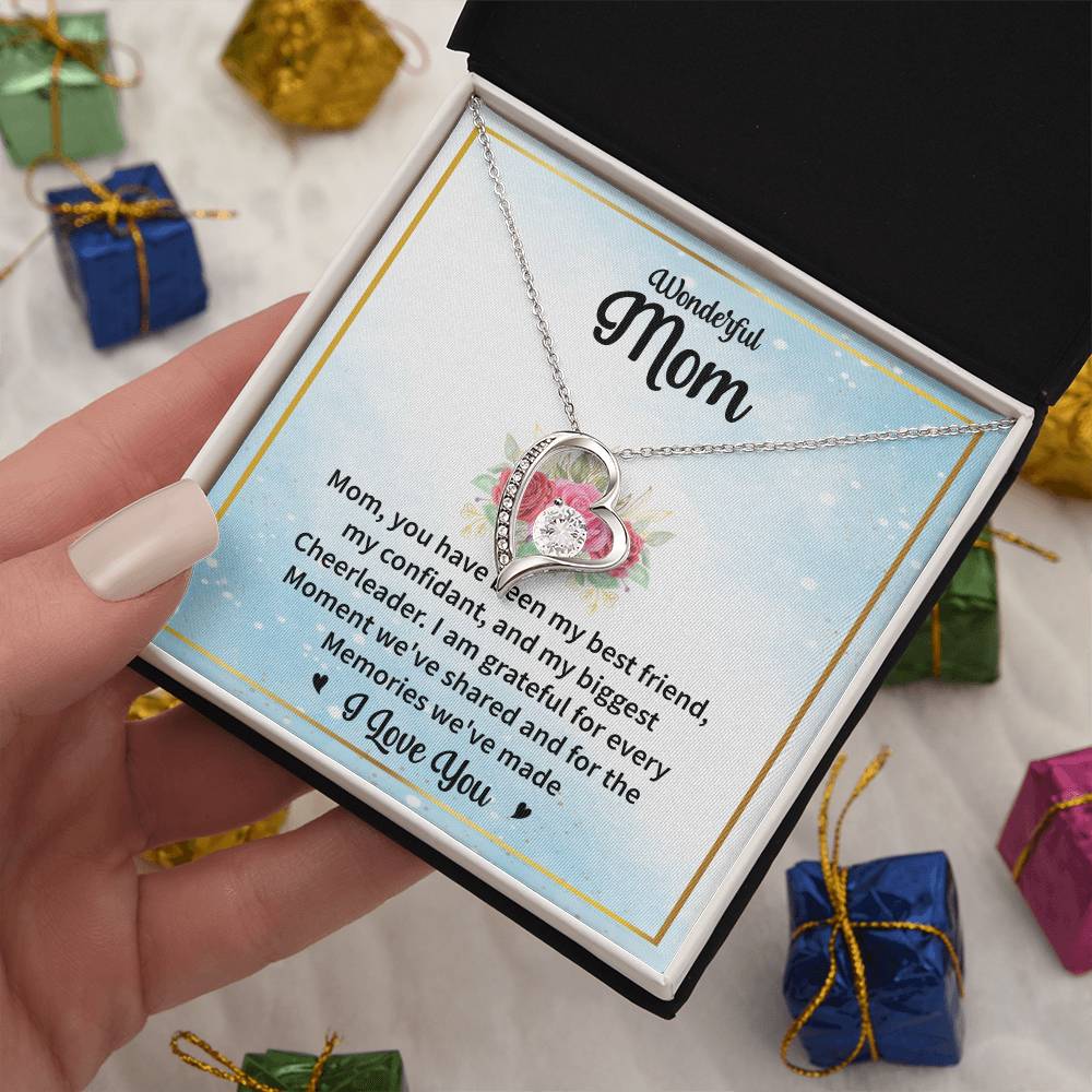 Wonderful Mom "Grateful For Every Moment" Heart Necklace