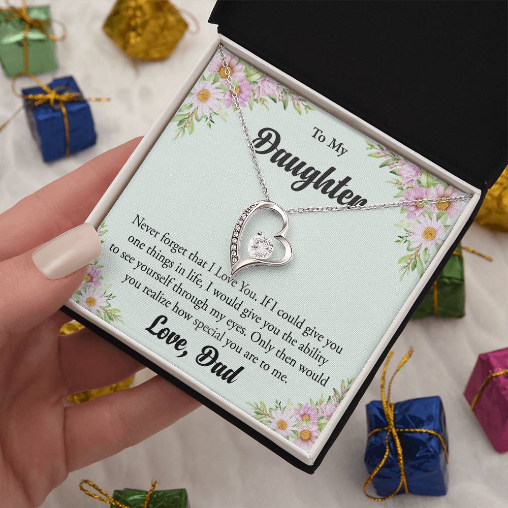 To My Daughter "Never Forget That I Love You" Heart Necklace